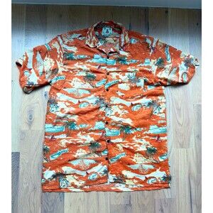 Joe Marlin Hawaiian Shirt Men’s XXL Tall Orange Tropical Beach Camp Button Up